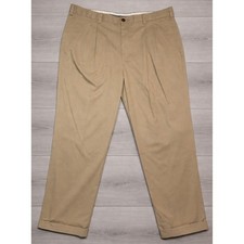 Eddie Bauer Mens 38x32 Tan Wrinkle Resistant Pleated Cuffed Chinos