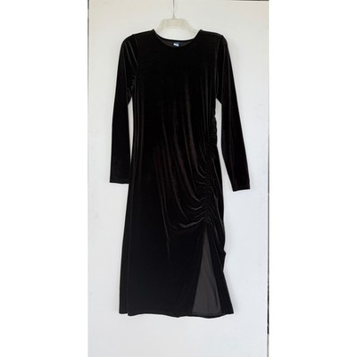 Fairy Goth Dark Romantic Old Navy Black Ruched Velvet front slit Dress Women's M