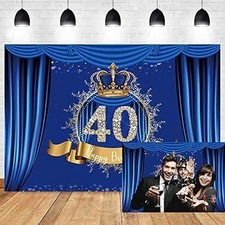 Happy 40th Birthday Backdrop Blue Curtain Luxury Golden Crown 7x5ft