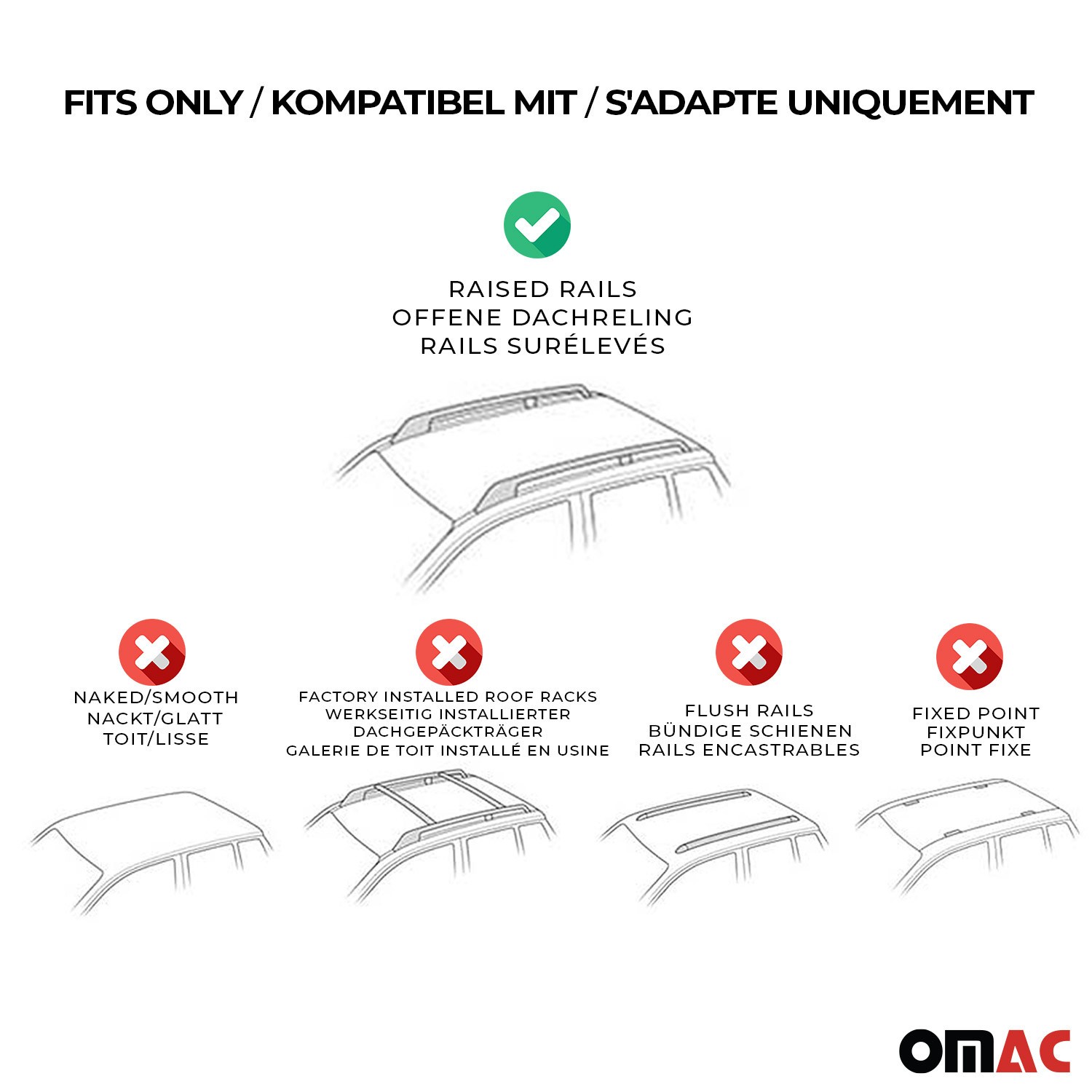 For Maserati Grecale 2023-2025 OMAC Gray Raised Roof Rails Cross Bars