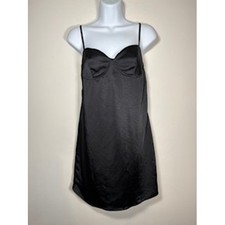Black Satin Bustier Mini Dress Adjustable Straps Size S Little Black LBD Classic