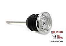 Chrome Shorty Style Oil Tank Dipstick with Oil Temperature Gauge - White Gauge