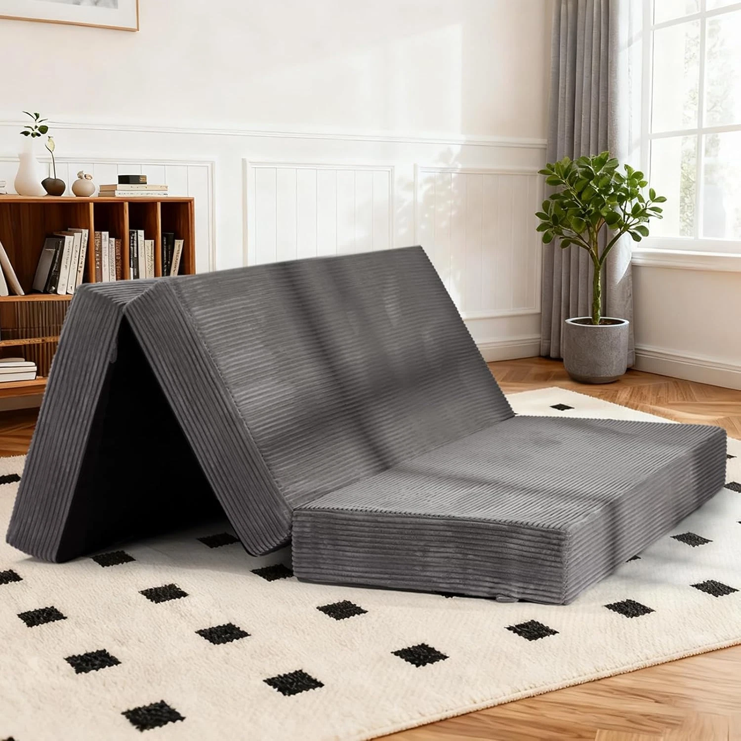 Portable 6-Inch Tri-Fold Mattress with Washable Cover for Camping & Guests