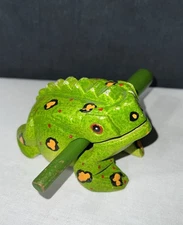 Hand Carved And Painted Wooden Frog-Croaking Sound Percussion Instrument