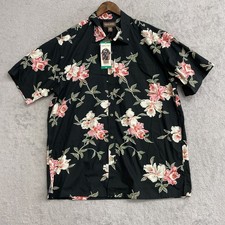 Cooke Street Men's XL Hawaiian Shirt Black Floral 100 Cotton N0709