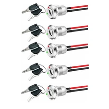 5 Pack 12mm On/Off Metal Key Lock Switch Prewired Maintained Latching C678