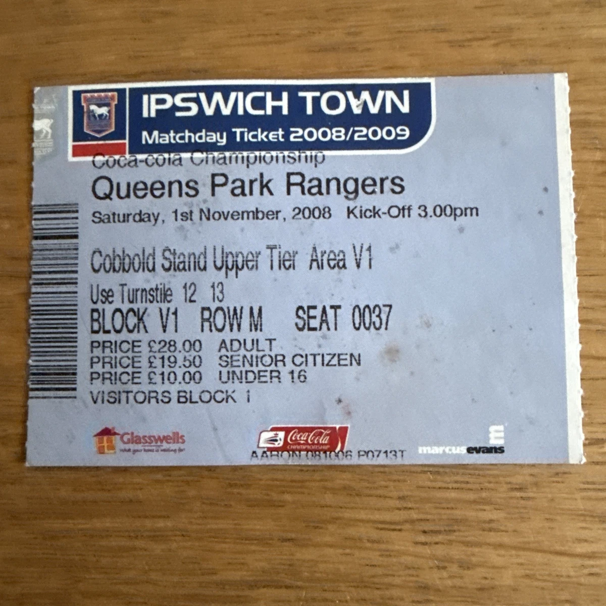 Ticket De Match Queens Park Rangers Vs Port Vale - 02/10/1996 - Directors Box