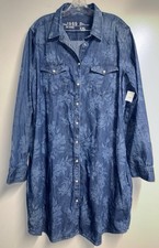 GAP Western Shirt Dress Blue Denim Floral Size XXL Pearl Snaps NEW