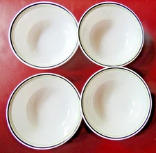 4 Corelle Black Orchid  6 1/4" Coupe Cereal Soup Bowls Green Black Stripes