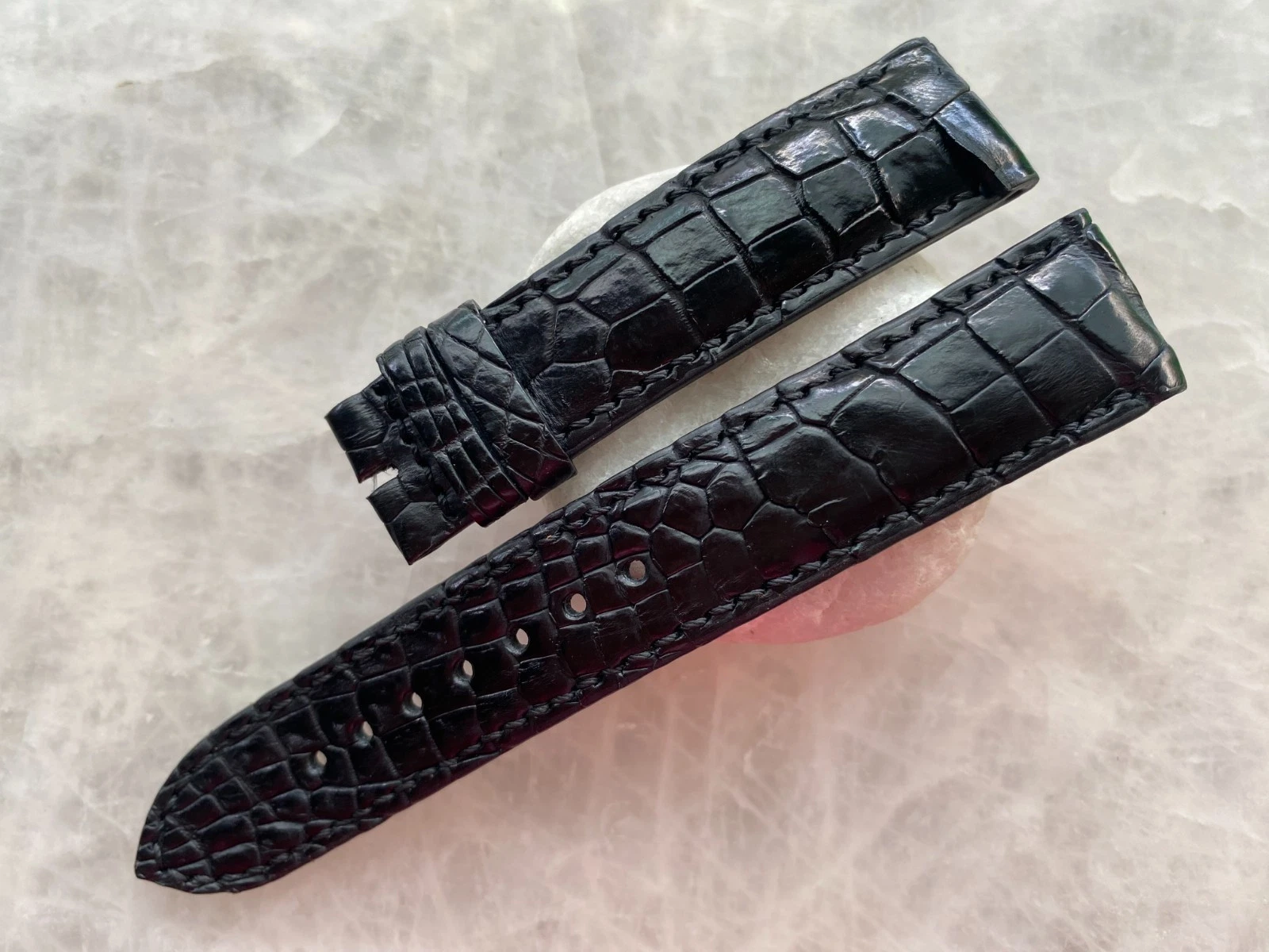 20mm/18mm Black Alligator Crocodile Print Leather Watch Strap Band