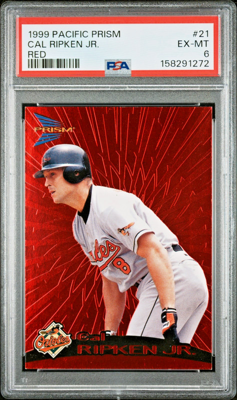 1999 PACIFIC PRISM RUBY RED RETAIL PARALLEL #21 CAL RIPKEN JR PSA 6 POP 1 NO ↑