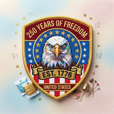 Embroidered Bald Eagle Patch, 250 Years of Freedom 1776, Patriotic American
