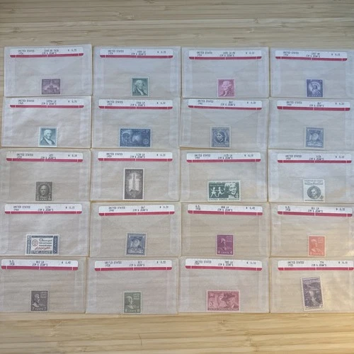 US Stamp Lot 20 Mint Singles MNH MH 1910s-1950s Collection Vintage Glassines