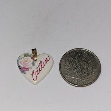 Caitlin Heart Shaped Kiln Fired Porcelain Metal Bail Pendant Flower graphic