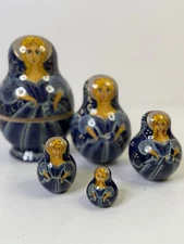 Vintage Beautiful Ladies Hand Painted Russian Nesting Dolls Signed 5 pc READ