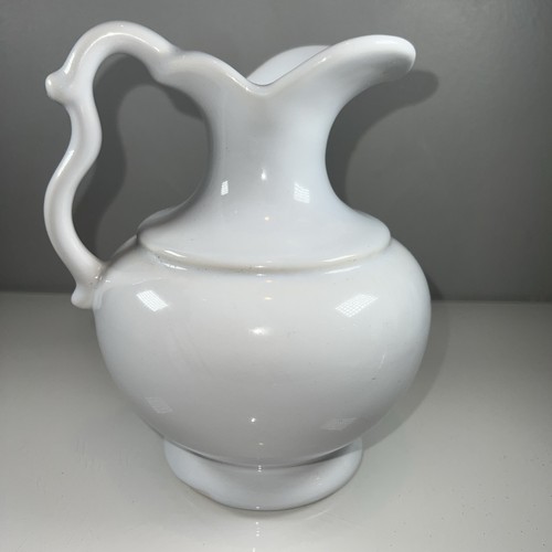 Jarrón de cerámica vintage Haeger blanco ornamentado jarra cerámica decoración granja EE. UU. - Imagen 5 de 14