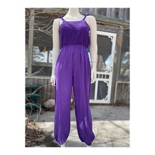 Vintage 90s Cotton Weave Jumpsuit Tie Straps Crotchet Bodice Wide Jogger Leg