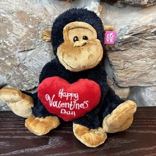 Dan Dee Valentine's Plush Monkey Heart Happy Valentine's Day 12" Black Brown New