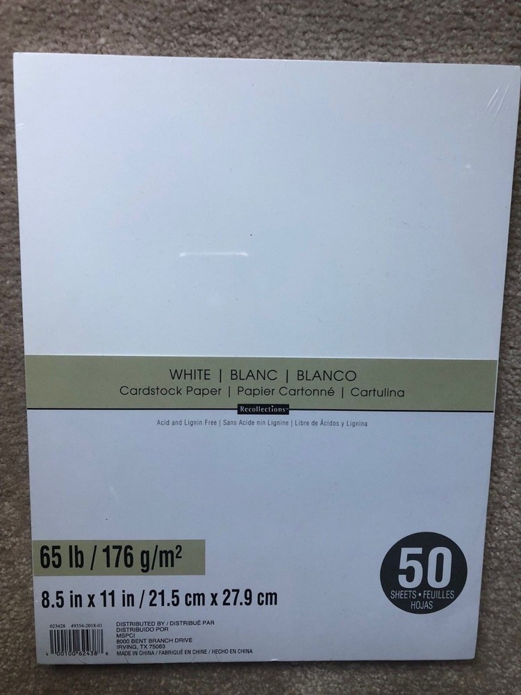 Recollections White Cardstock Paper 8.5 x 11 Inches 50 Sheets