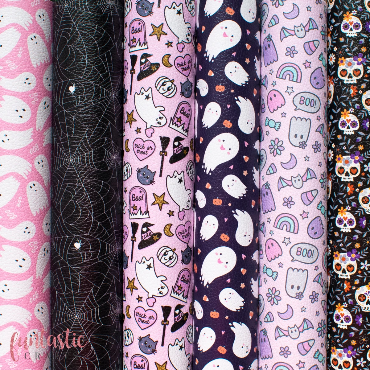 Halloween Printed Leatherette Fabric Autumn Floral Faux Leather Bow Fabric