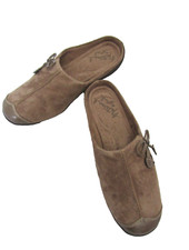 NATURAL SOUL TAN-BROWN FAUX SUEDE MULES OPEN-BACK Slides CAP-TOE DRIVE FLATS 6.5