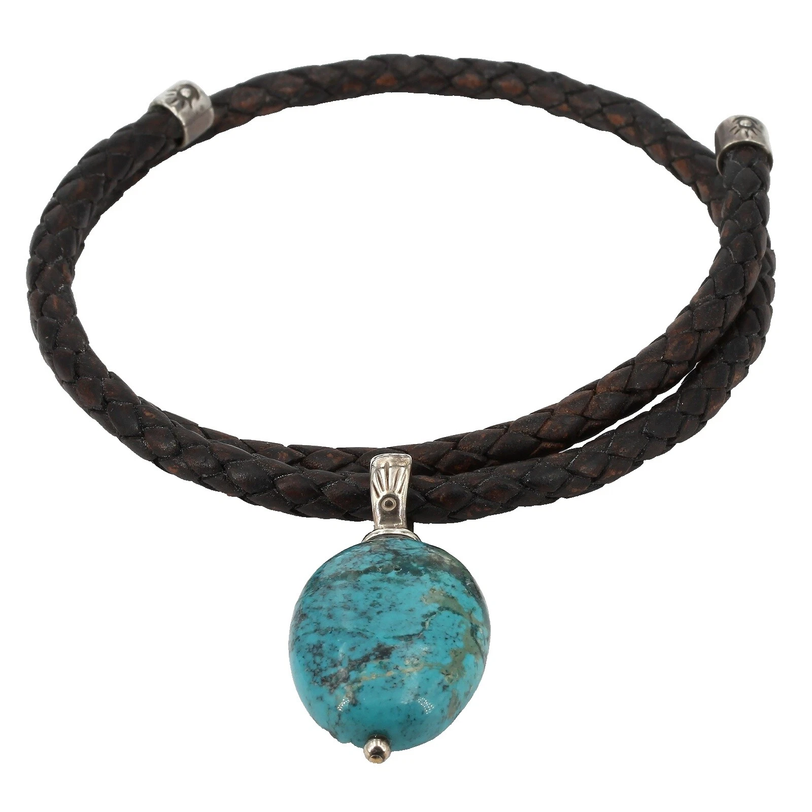 Cuero Turquesa Plata Esterlina Collares y colgantes hechos a mano