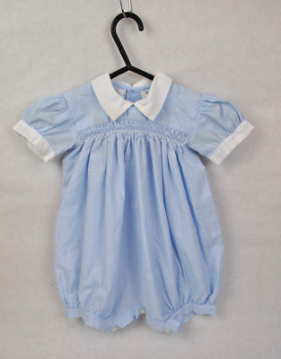 Baby Vintage Sarah Louise gestreifter blau handgesmokt Baumwollmischung Strampler Größe 6 M