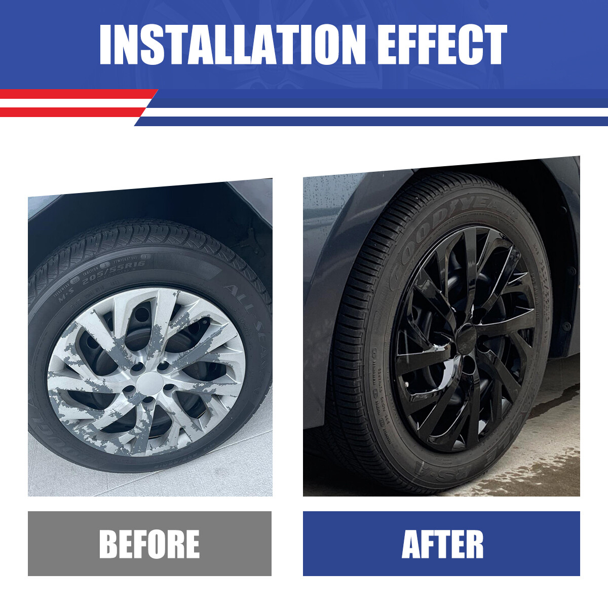 4PCS 16" Black Snap On Wheel Hub Caps Trim Rings fitsToyota Corolla Tire & Steel