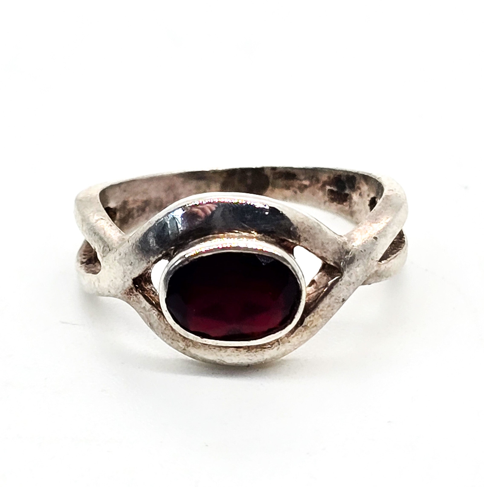 Red Garnet open work twisted split shank sterling… - image 7