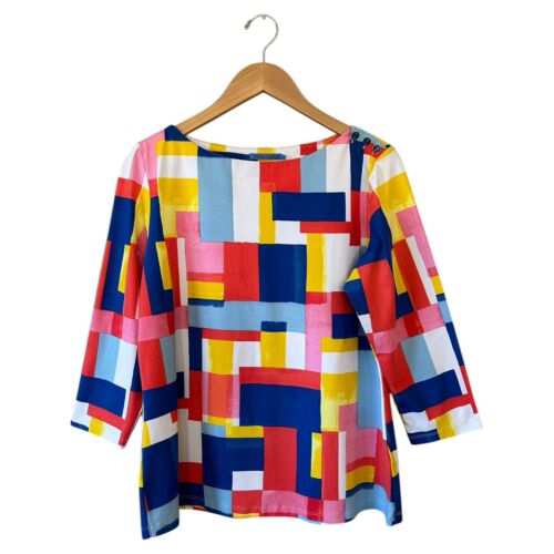 J. McLAUGHLIN Wavesong Jersey Strick Top abstrakte Fliese Gr. XL neu mit Etikett $ 178 3/4 Ärmel