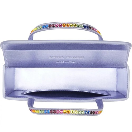 AMINA MUADDI Super Amini Gilda Rainbow Crystal Top Handle Bag Lavender $1030+ - Picture 4 of 12