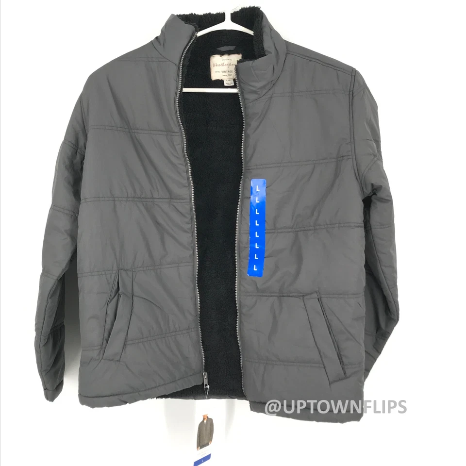 Chaqueta impermeable vintage para hombre grande gris acolchada forrada de piel sintética Foto 3 de 4