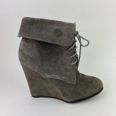 Very Volatile Women's Twain Boots Suede Leather Lace-up Fold Down Wedge Size 5.5