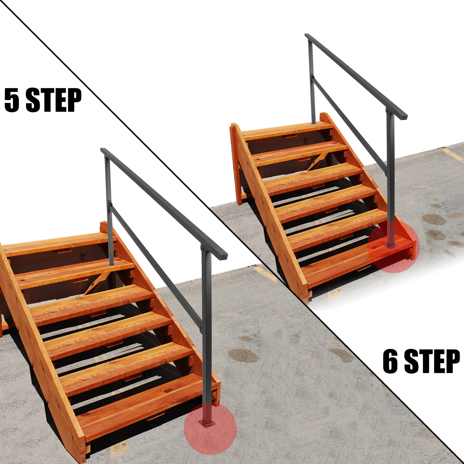 6 Steps Handrails Deck Stair Railing Indoor Black Hand Rails for