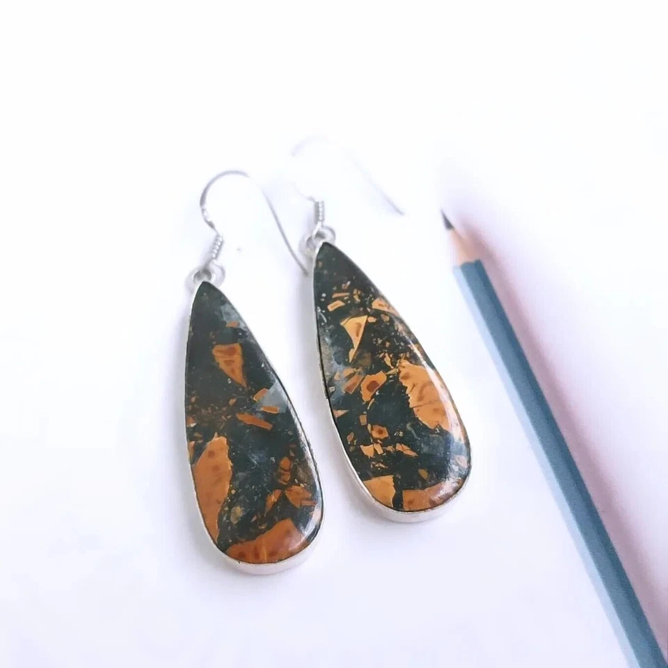 Orecchini pendenti in argento sterling 925 con diaspro naturale/regalo per... - Immagine 3 di 3