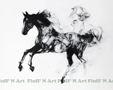 Horse Galloping B&W Smoke Watercolor AI Digital Image 8x10 100% Cotton Paper T3
