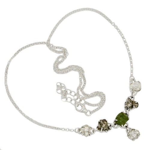 Natural Genuine Czech Moldavite & Herkimer Diamond 925 Silver Necklace SN19028 - 第 1/1 張圖片