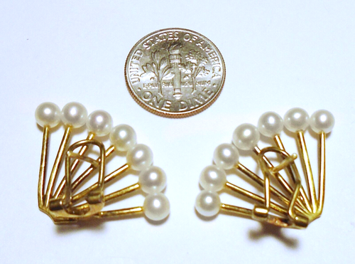 PENDIENTES VINTAGE 4mm PEARL SUNBURST Vermeil 925 Postes Omega 1 1/8" Firmado BBB - Imagen 2 de 3