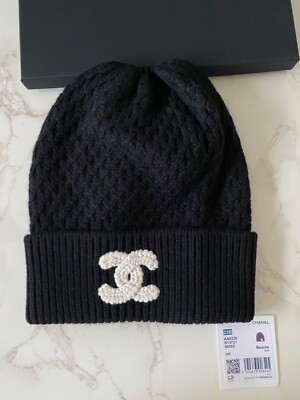 New Authentic Chanel 23B Beanie Hat Cashmere with Logo Accessory