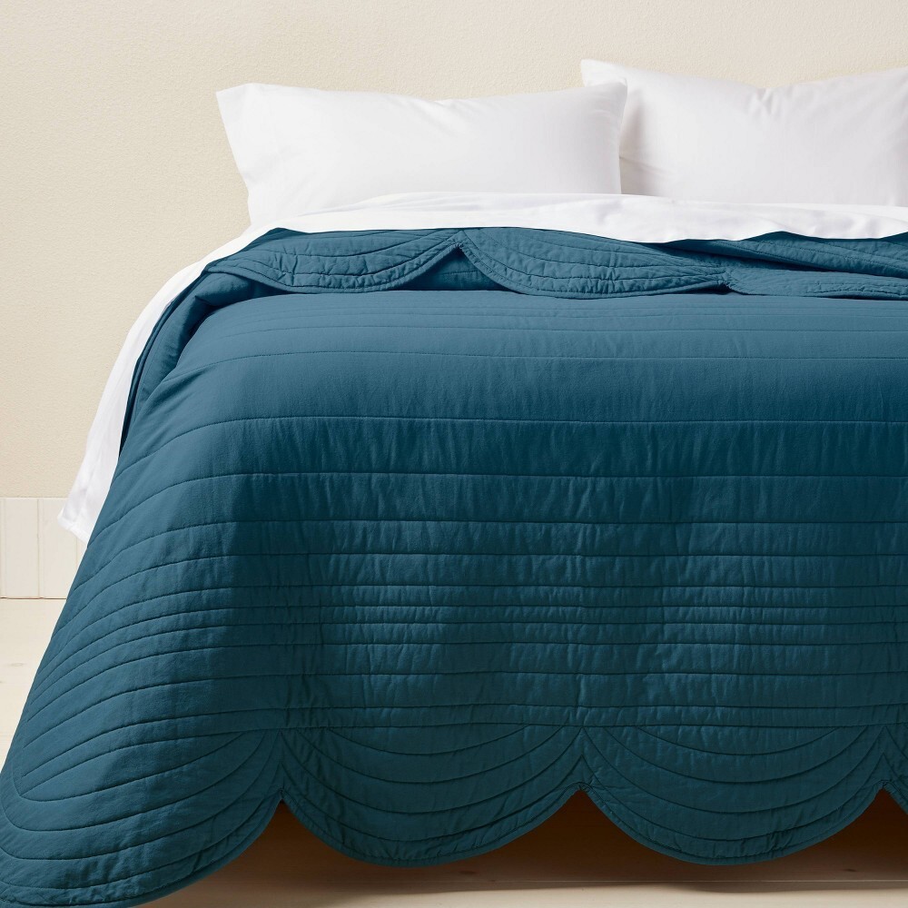 Full/Queen Scalloped Edge Quilt Ocean Blue - Opalhouse designed with Jungalow