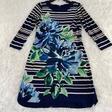 VINCE CAMUTO Navy Blue Striped Iris Dress Women’s Size 8 3/4 Sleeve Zip Back