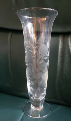 Wendell August Forge Floral Etched Vase Artist Signed M. Hughes