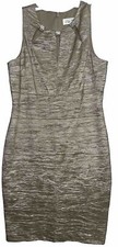 Eliza J Dress Sz12 Crinkle Taffeta  Champagne Embellished Zip Sleeveless Lined