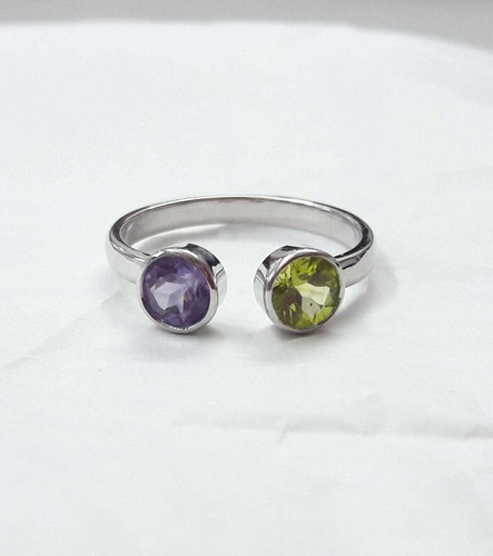 1.5ct Lab-Created Round Peridot Amethyst Open Fashion Ring 14k White Gold Plated - Picture 6 of 7