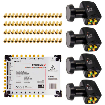 PremiumX Multiswitch 17/16 Multischalter SAT TV Verteiler 4x Quattro LNB UHD 4K