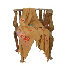 Sanskriti Vintage Beige Long Shawl Handmade Ari Work Pure Woolen Scarf Stole