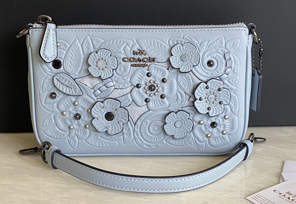 NWT COACH TOOLED TEA ROSE PALE BLUE NOLITA 19 12055 | eBay