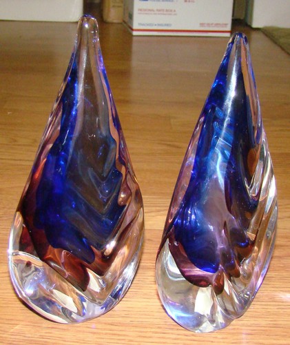 GCA Art Glass TEARDROP 8" Paperweight's - Blue, Pink, Clear Wave - Picture 4 of 20
