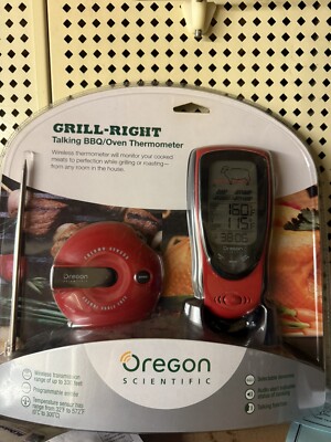 Oregon Scientific Grill Right Red Talking BBQ Oven Thermometer AW131 New
