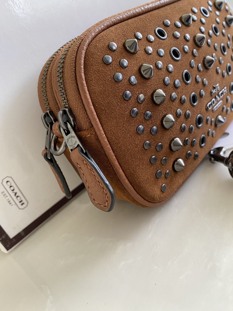 COACH SADDLE SUEDE ALL STUD GROMMETS POUCH CROSSBODY 65222 EUC | eBay